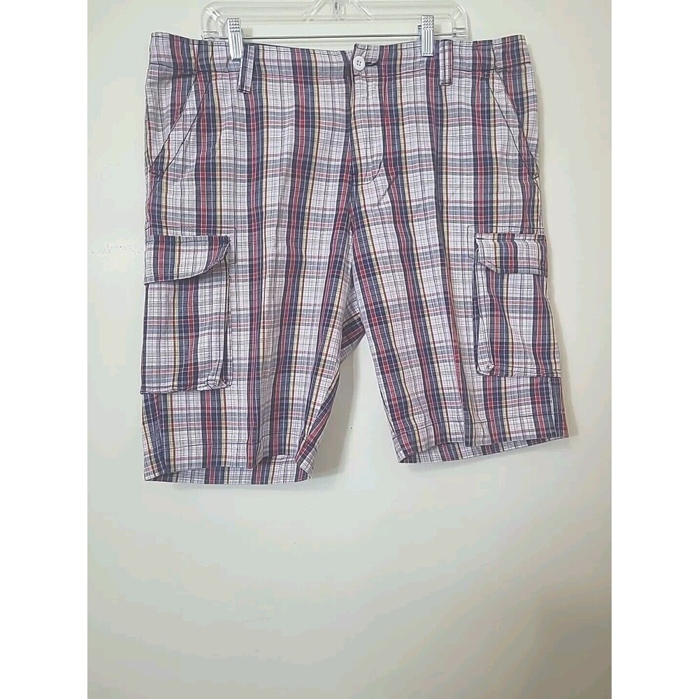US Expedition Multi-Color Plaid Check Cargo Shorts Mens Size 38 100% Cotton